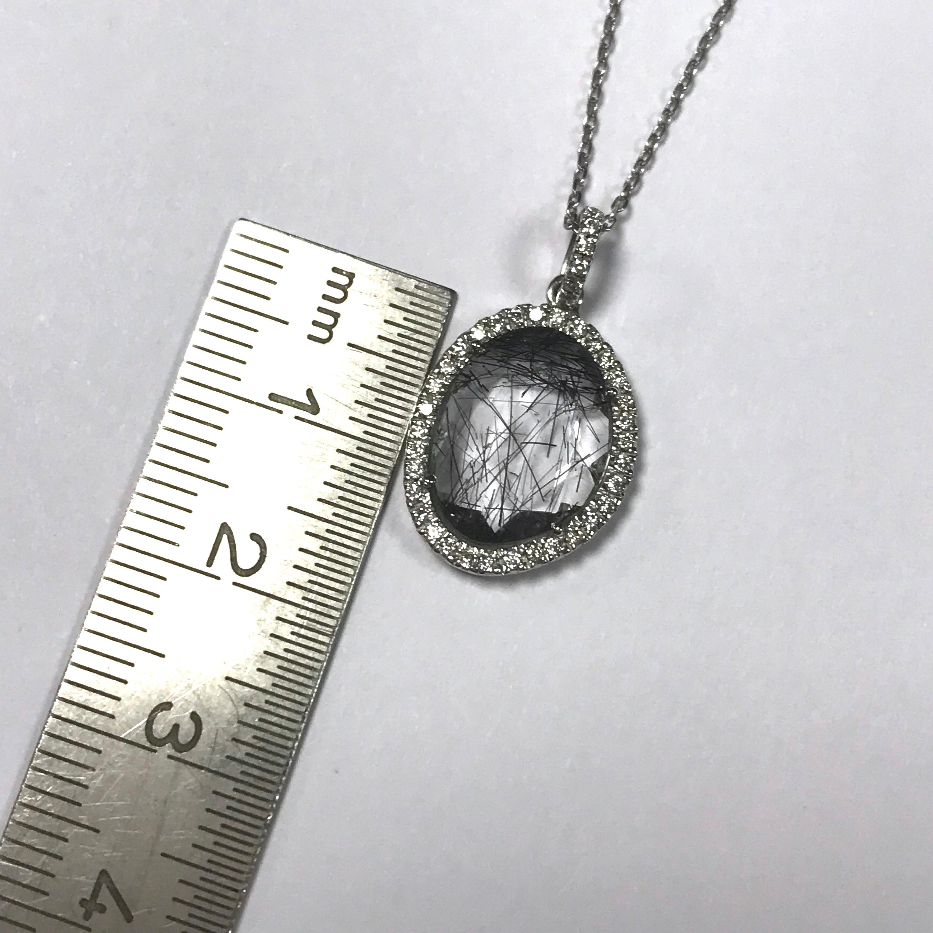 Rutile Quartz and White Diamonds on White Gold 18 Karat Pendant Necklace In New Condition In Vannes, FR