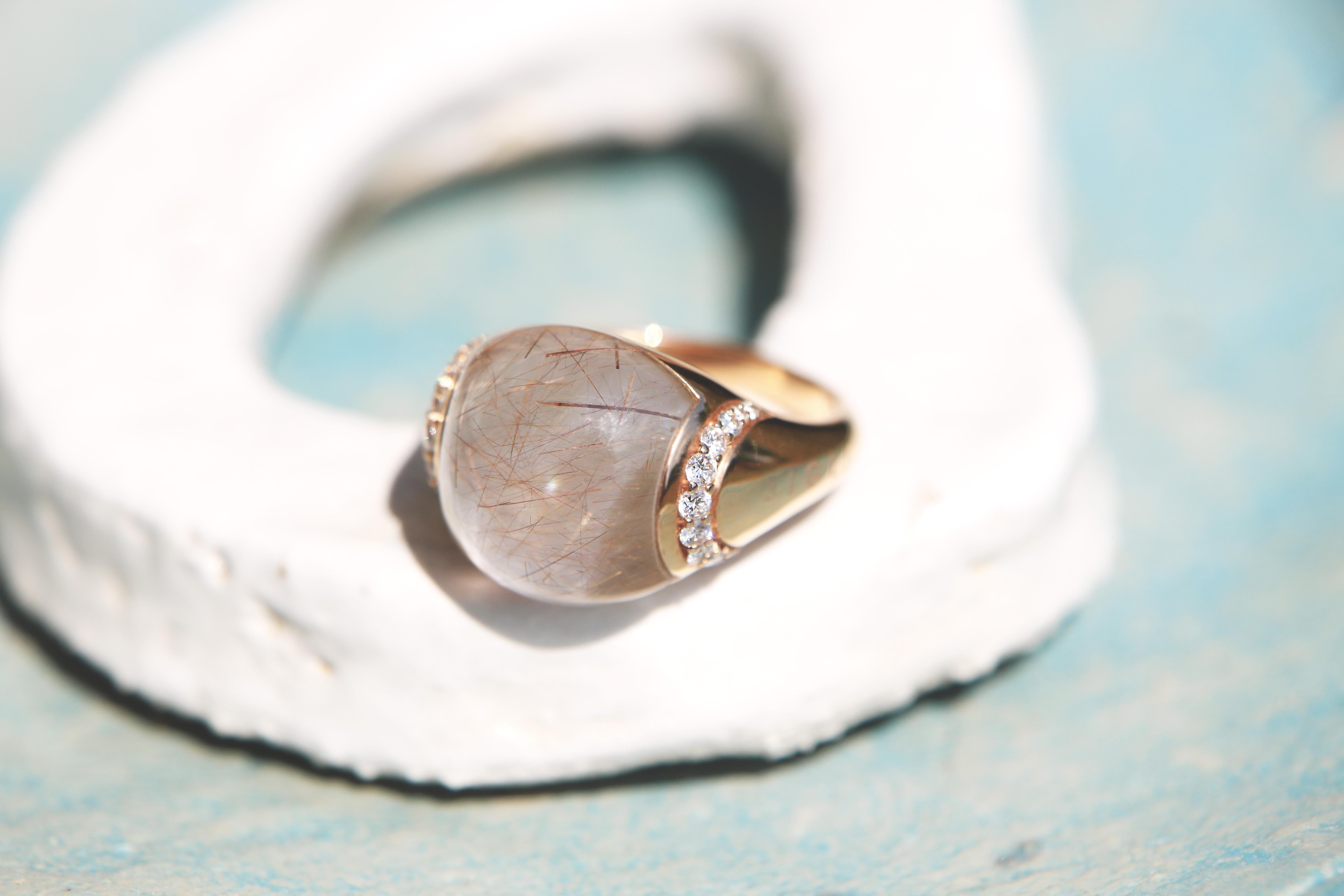 Cabochon Rutile Quartz Ring in 18ct Rose Gold by Bigli For Sale