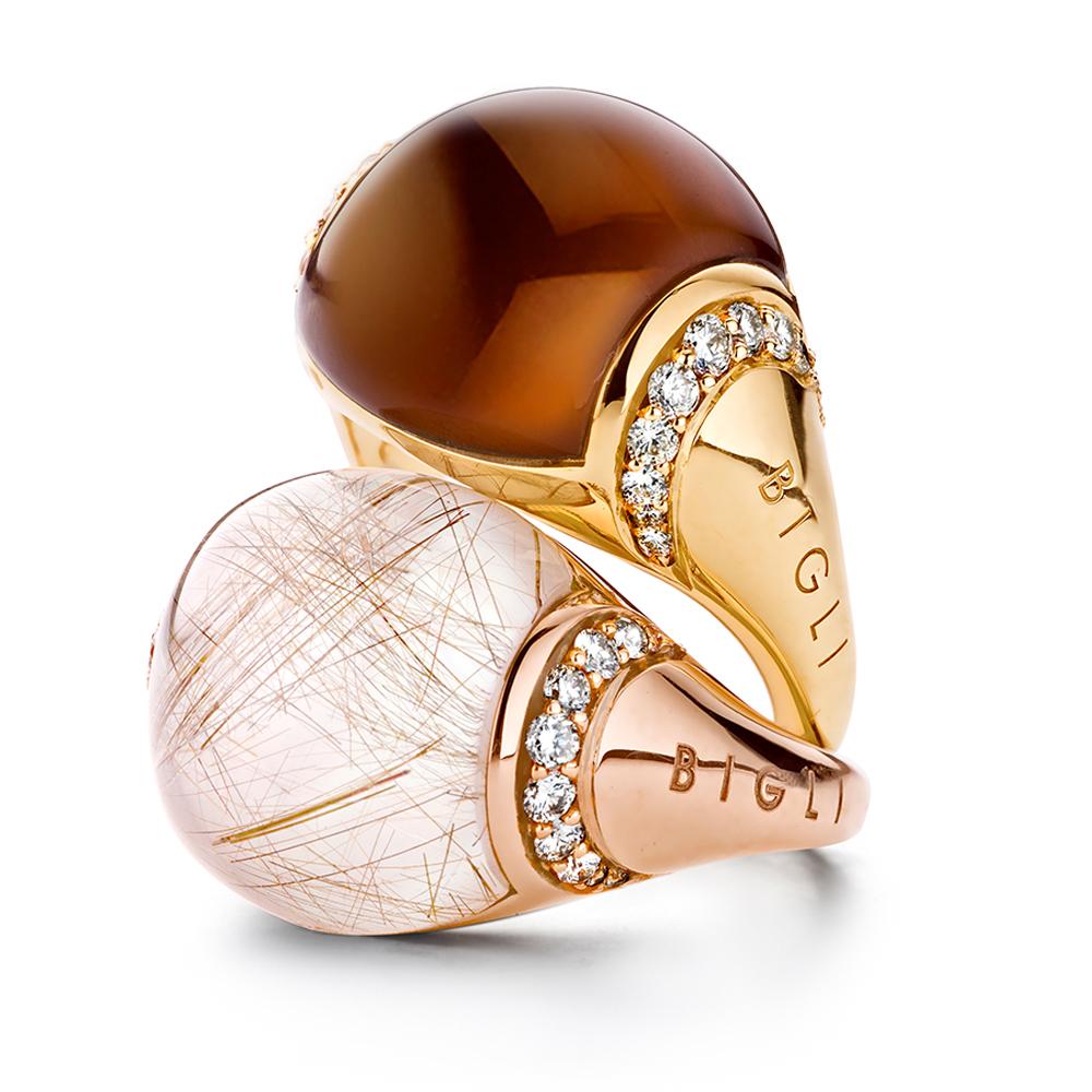 Rutile Quartz Ring in 18ct Rose Gold by Bigli In New Condition For Sale In Oudenaarde, BE