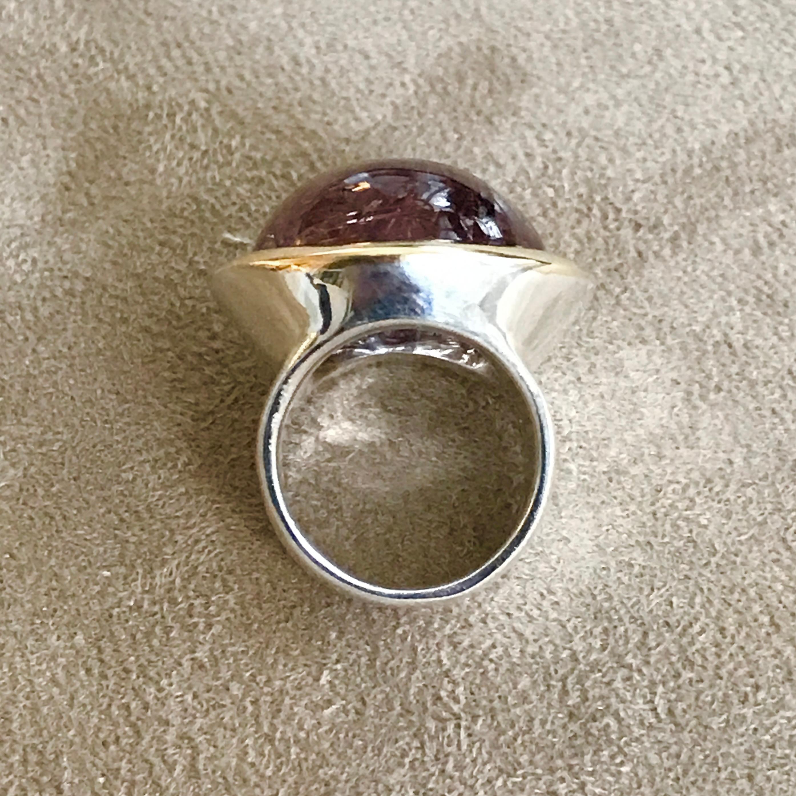 Cabochon Rutile Quartz set 'Debs' ring For Sale