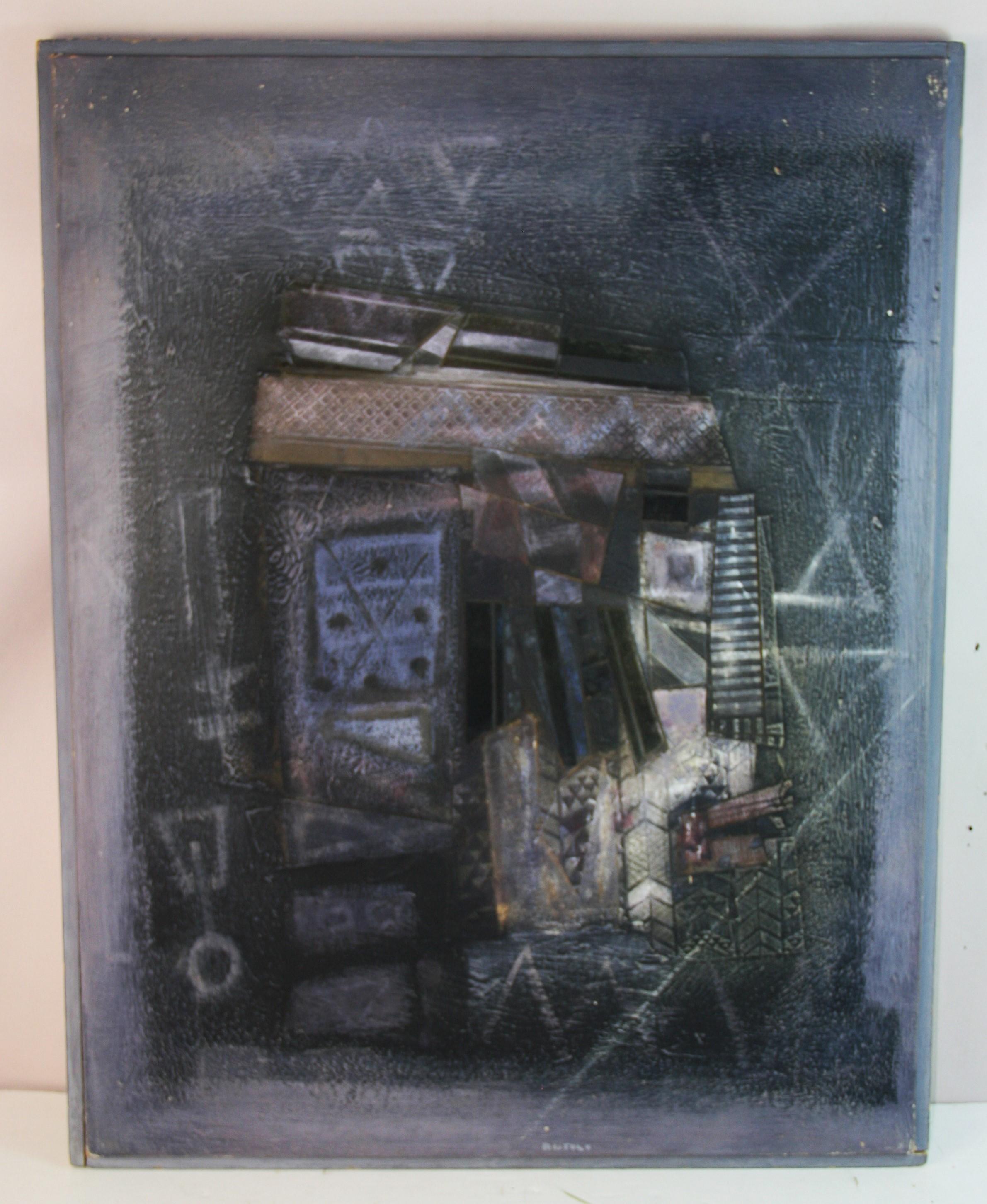 Pintura al óleo italiana futurista abstracta expresionista en tonos grises de gran tamaño