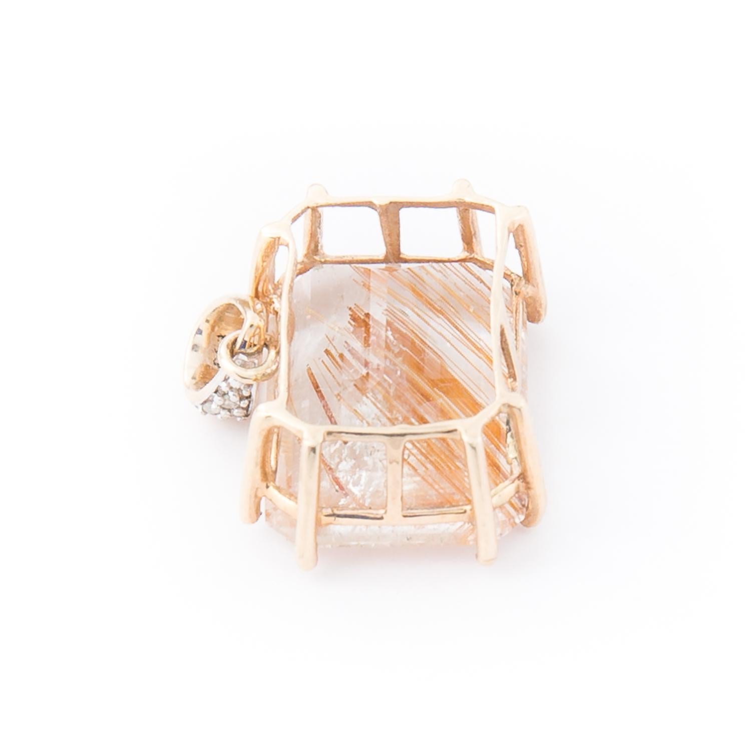Gold, Diamond and Rutilated Quartz Pendant Necklace For Sale 1