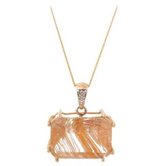 Gold, Diamond and Rutilated Quartz Pendant Necklace