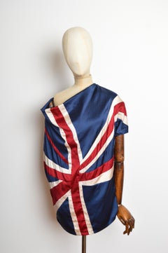 Rützou 2000’s Pure Silk Draped Union Jack England Flag Tunic Top - off shoulder
