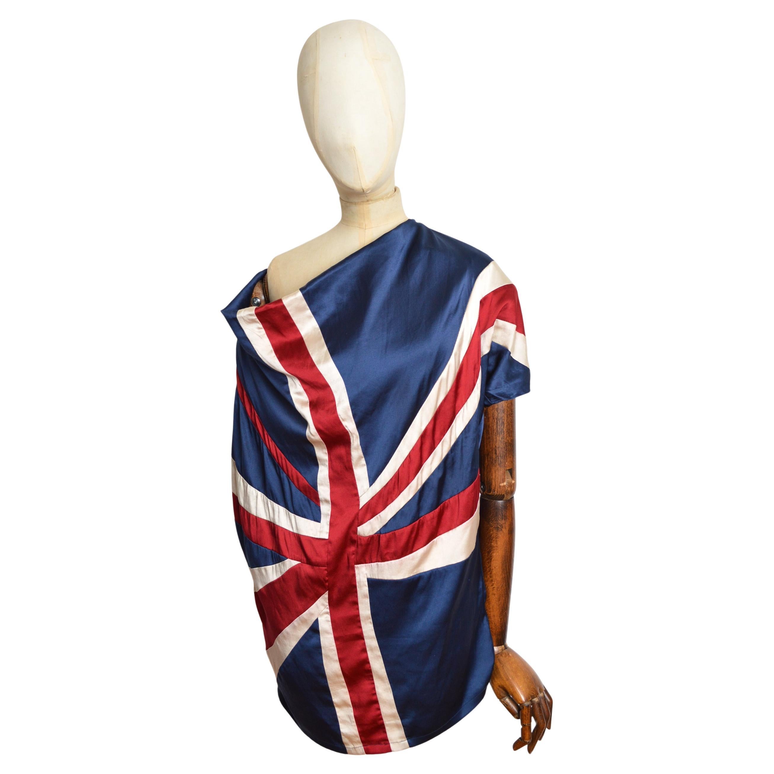 Rützou 2000
s Túnica de seda pura drapeada Union Jack England Flag - sin hombros