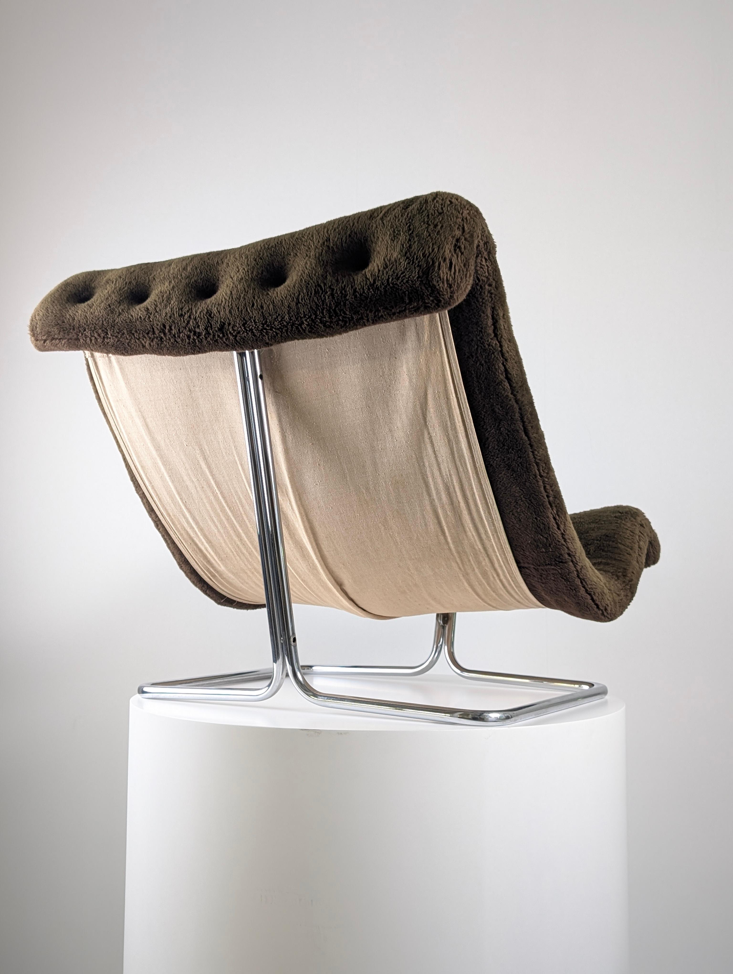 Chrome RUUD EKSTRAND & CHRISTER NORMAN Green Lounge Chair, Sweden, 1970s en vente