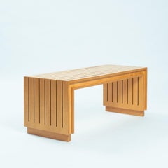Ruud Jan Kokke elm wooden slat bench, Dutch design 1980s