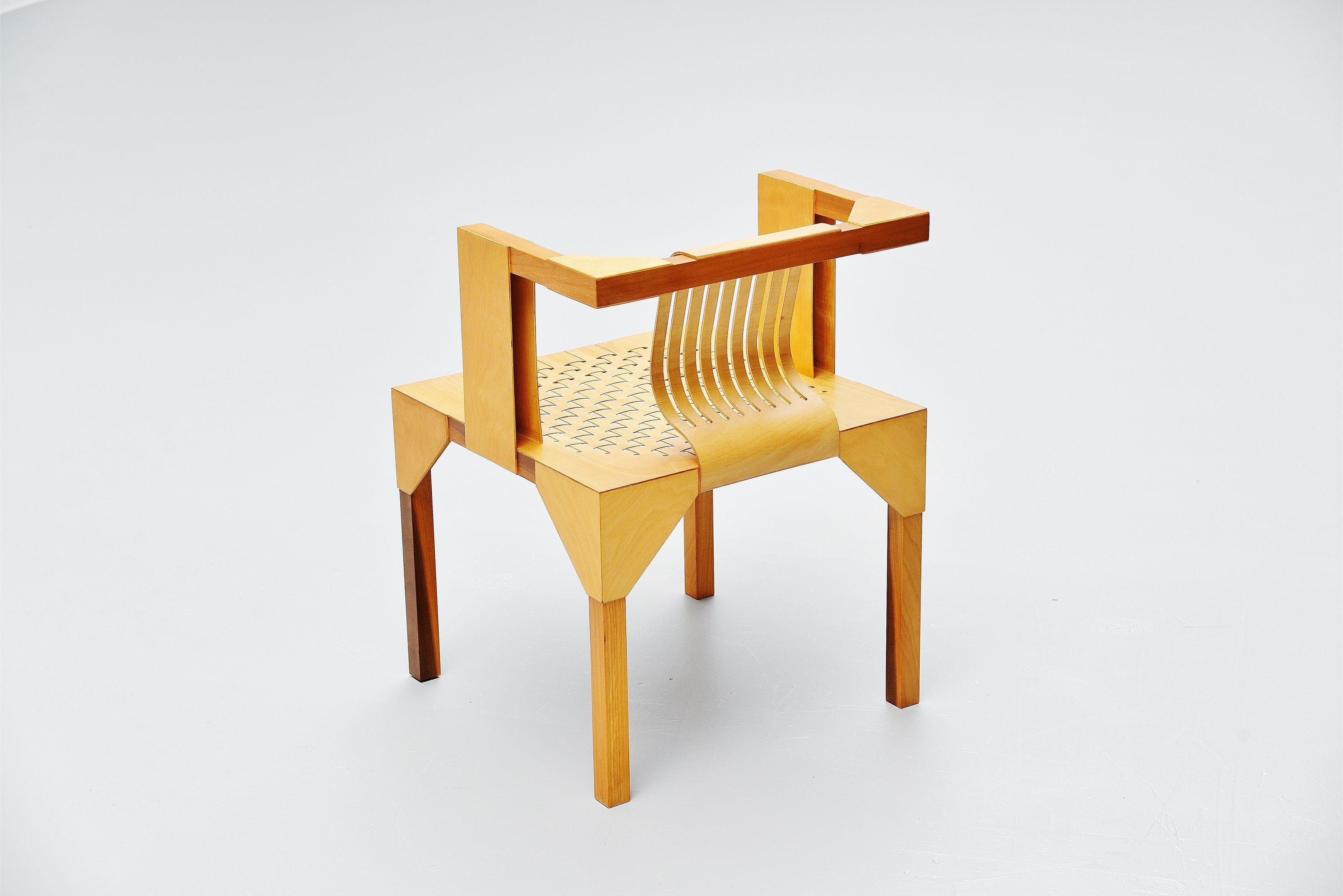 Mid-Century Modern Ruud Jan Kokke Modernist Slat Chair, Holland, 1986