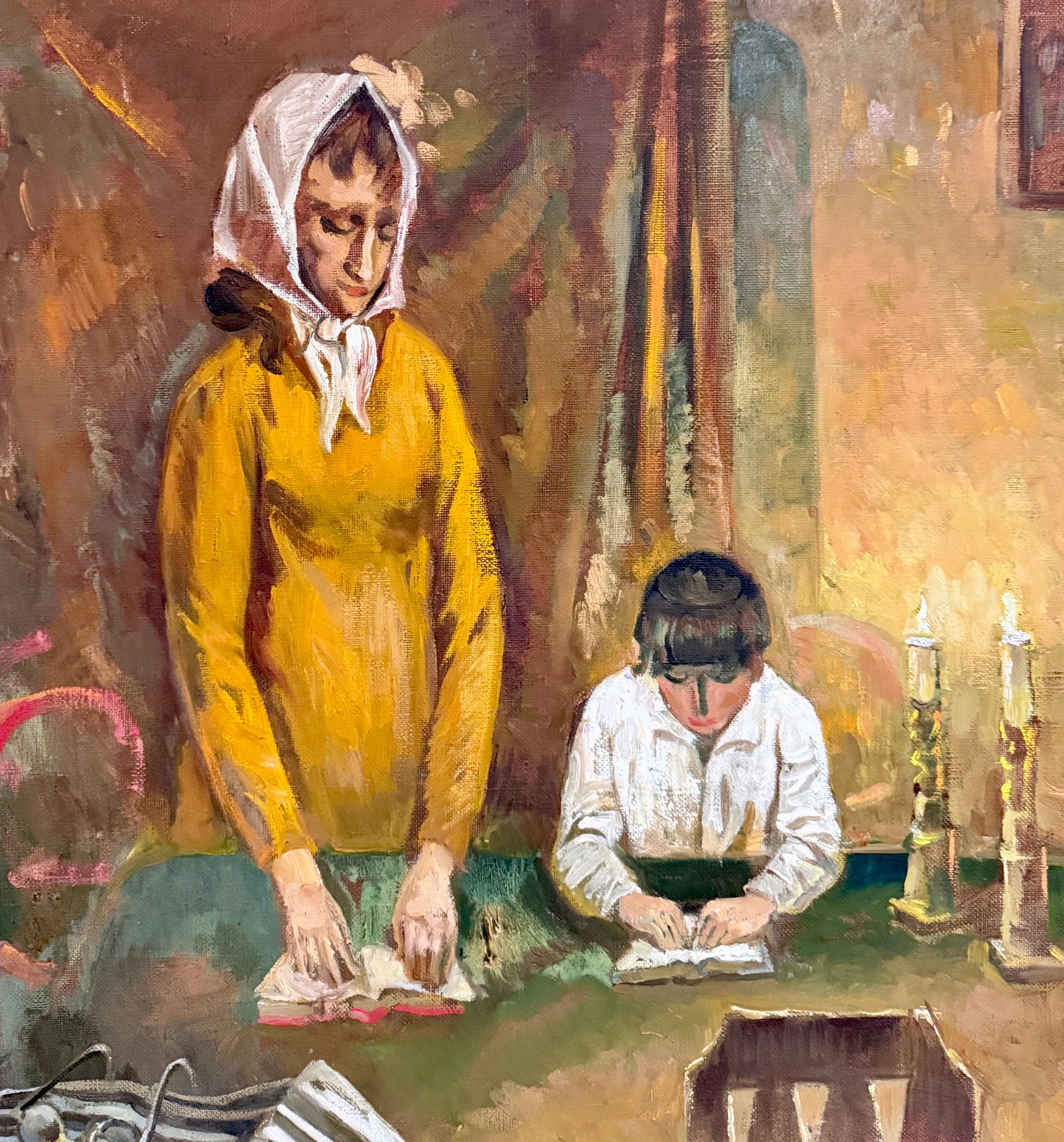 Peinture à l'huile juive post-soviétique ukrainienne russe Bougies de shabbat Prières judaïques en vente 2