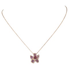 Ruwaya 18K Rose Gold Flower Pink sapphire Pendant