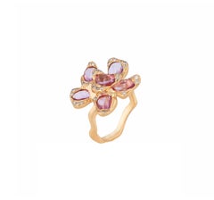 Ruwaya 18K Rose Gold Flower Pink sapphire Ring