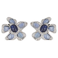 Ruwaya 18K white  Gold Flower Blue sapphire earrings