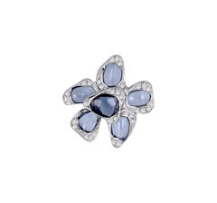 Ruwaya 18K white  Gold Flower Blue sapphire Ring