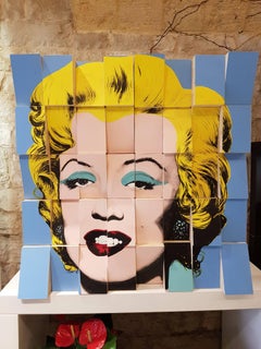 Be Happy, Marilyn, Conceptual, Wooden Blocks, Original, Cotton Paper, Signed 
