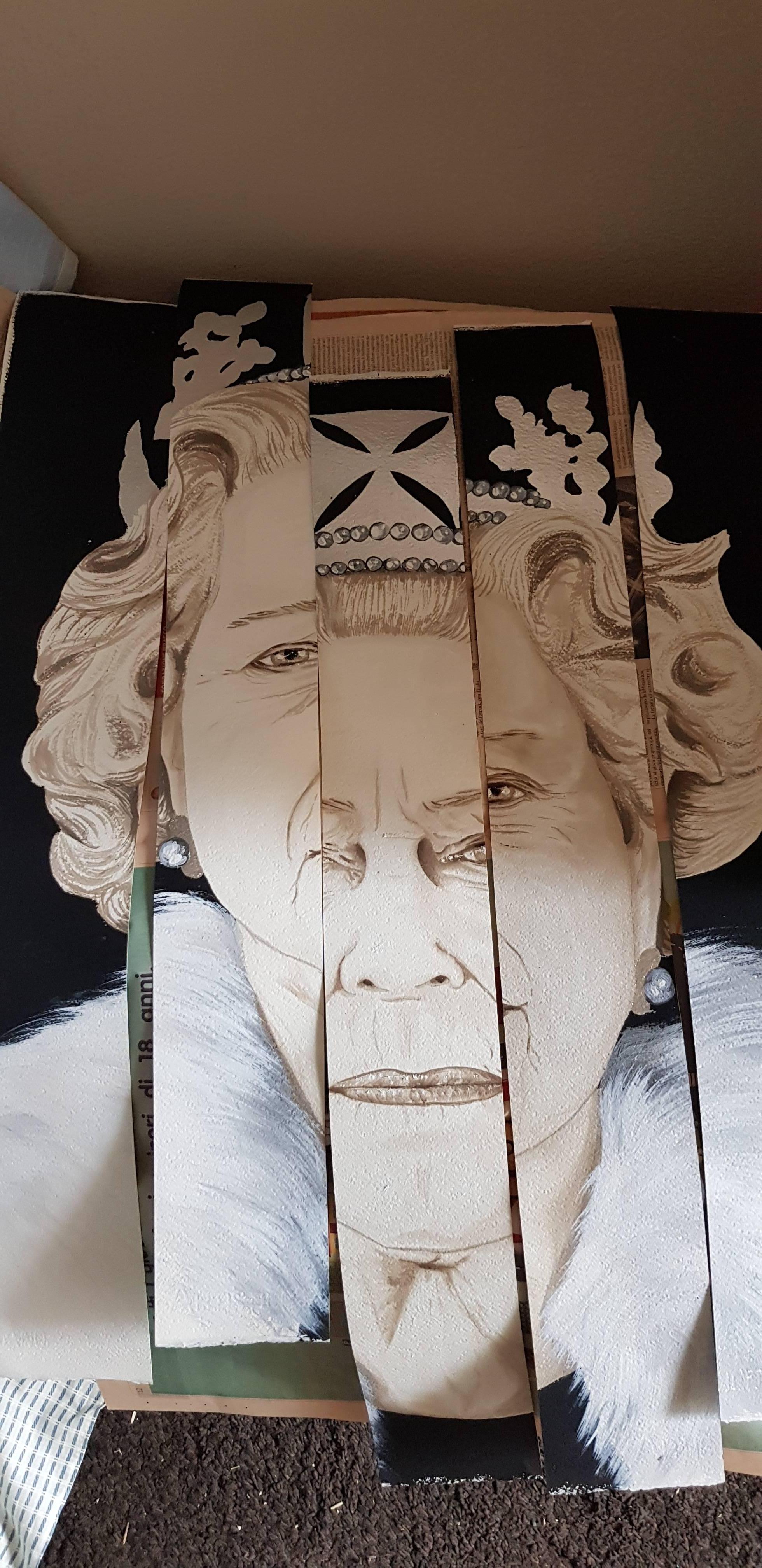 God Save the Queen, Original, Wooden Block, Acrylic Paint, Cotton Canvas, Signed For Sale 1