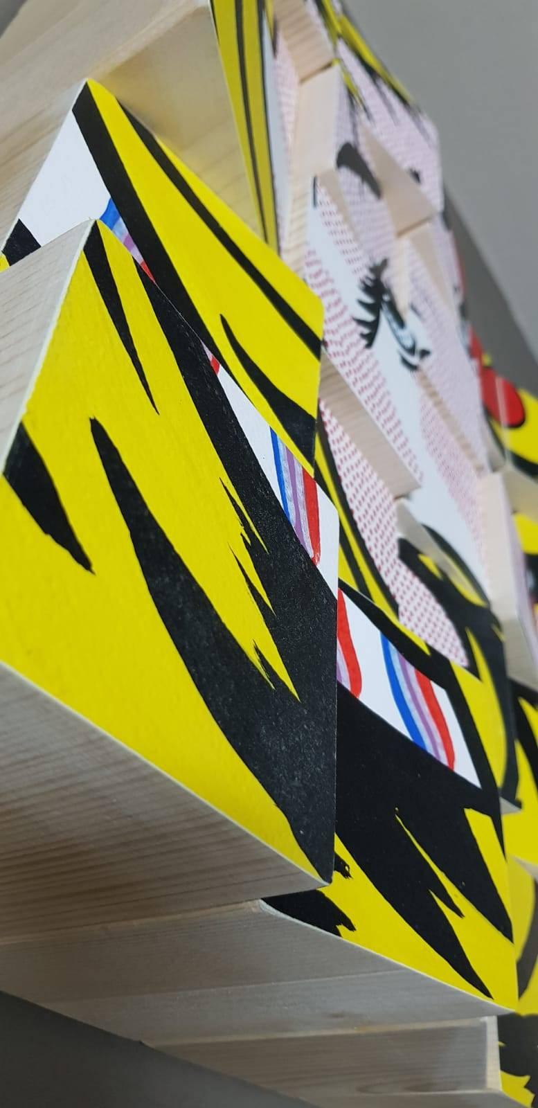 My Girl is a tribute to Roy Lichtenstein Acrylic Paint on Cotton Paper on Wooden Blocks

This is a Conceptual Contemporary art piece, Lichtenstein and Pop Art inspired made out of Wooden Blocks, Acrylic Paint on Cotton Paper. Girl with blonde yellow