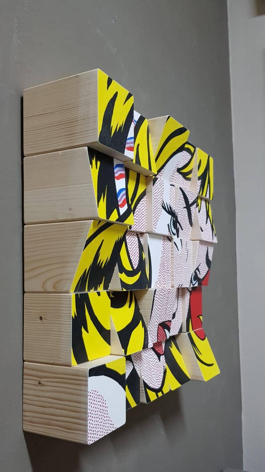 My Girl tribute to Roy Lichtenstein Acrylic Paint on Cotton Paper, Wooden Blocks For Sale 1