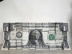 One Dollar, Wooden Blocks, Ink Jet, Original, Conceptual, Contemporary Art Sign