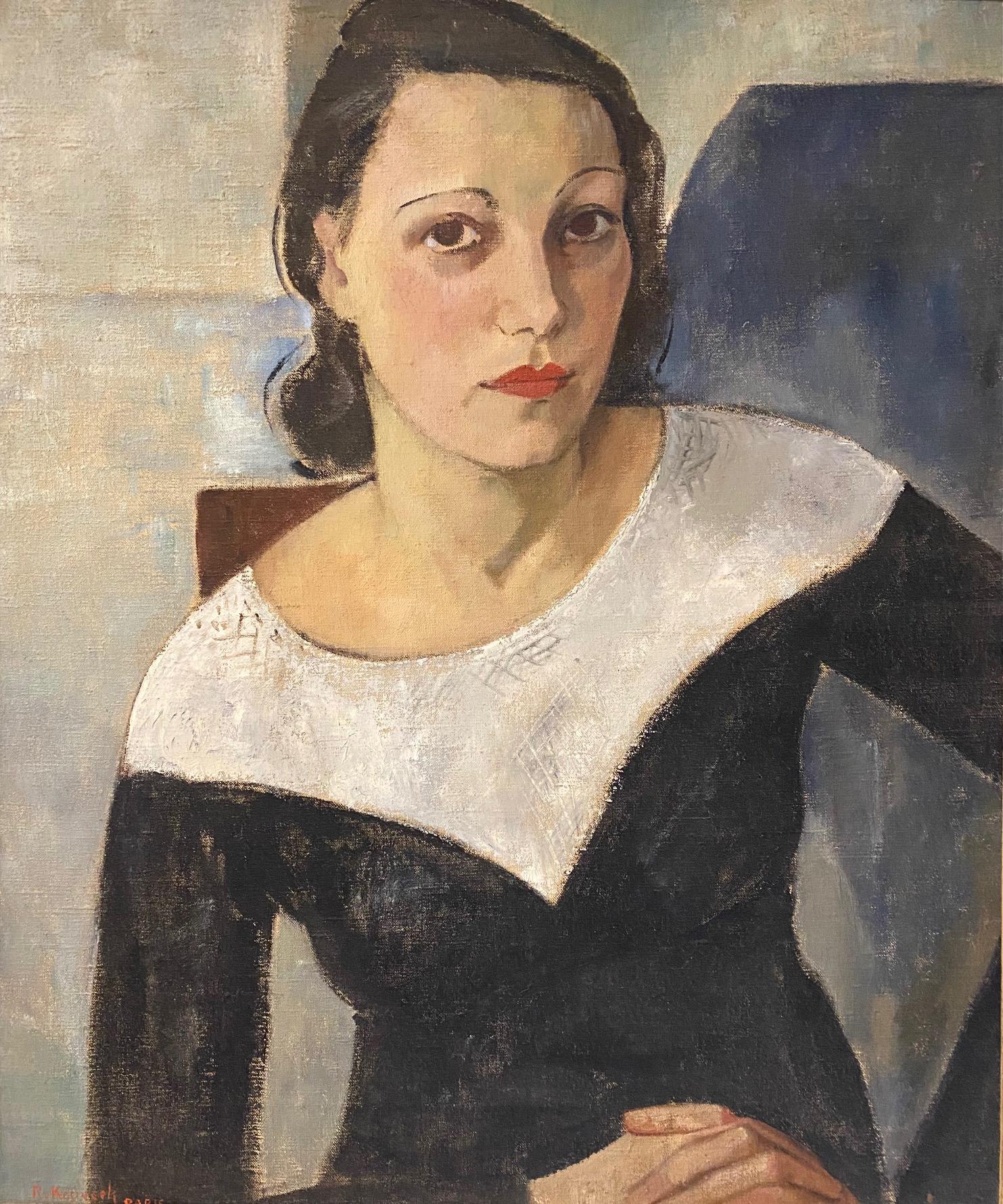 Woman portrait by RV. Kopecek - Oil on canvas 53x63 cm - Painting by RV. KOPECEK