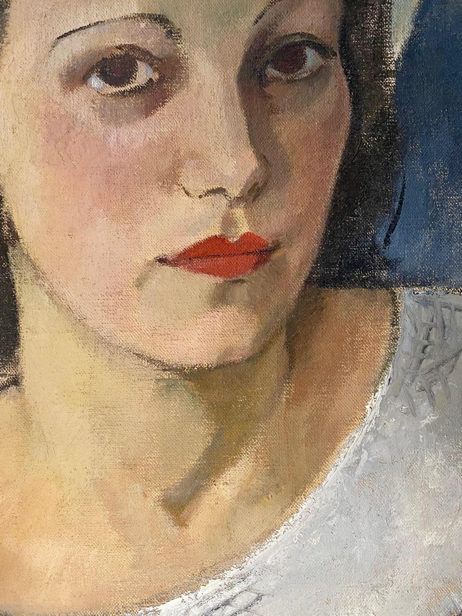 Woman portrait by RV. Kopecek - Oil on canvas 53x63 cm - French School Painting by RV. KOPECEK