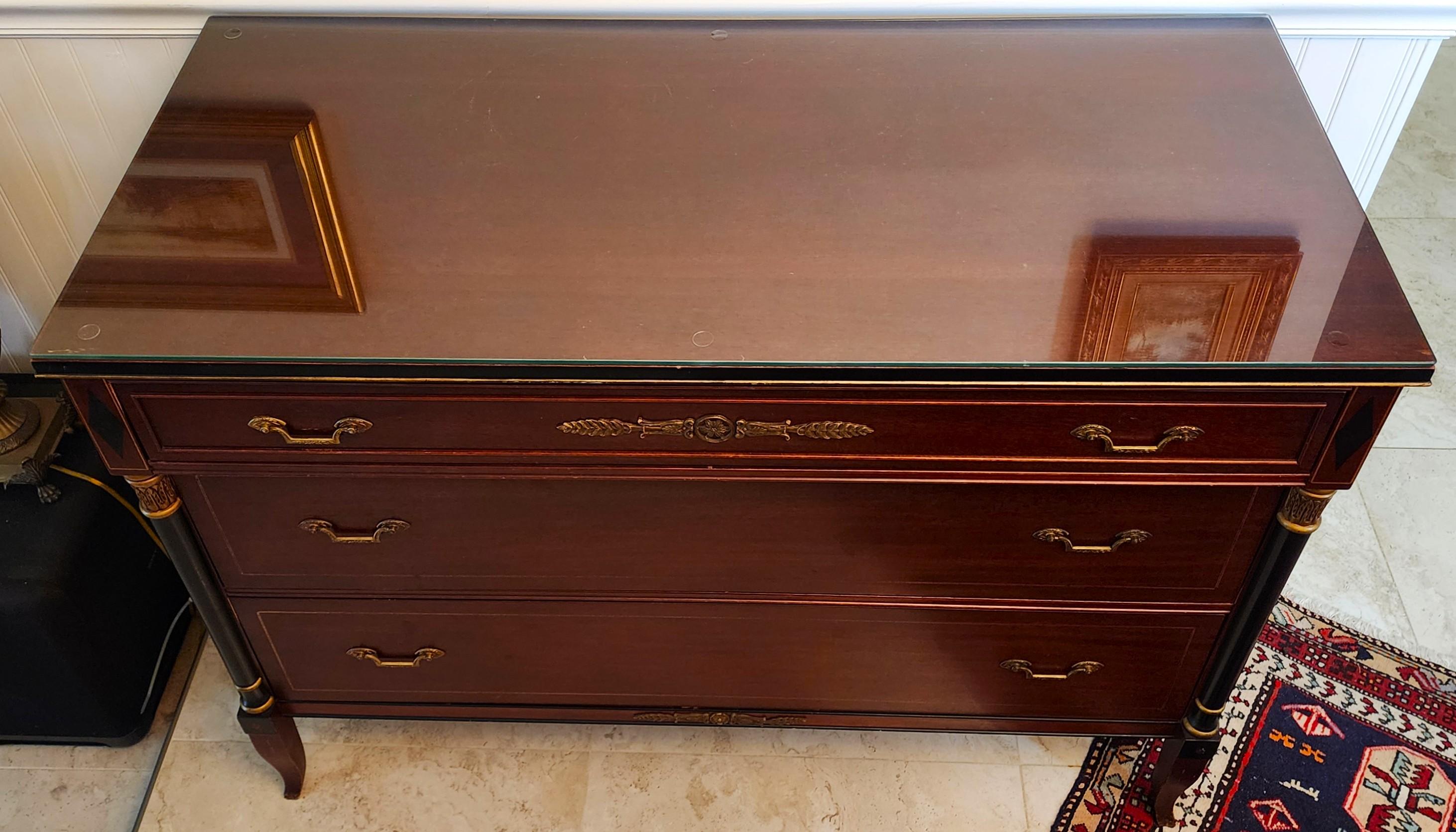 American RWAY French Empire Dresser Buffet with Glass Top For Sale