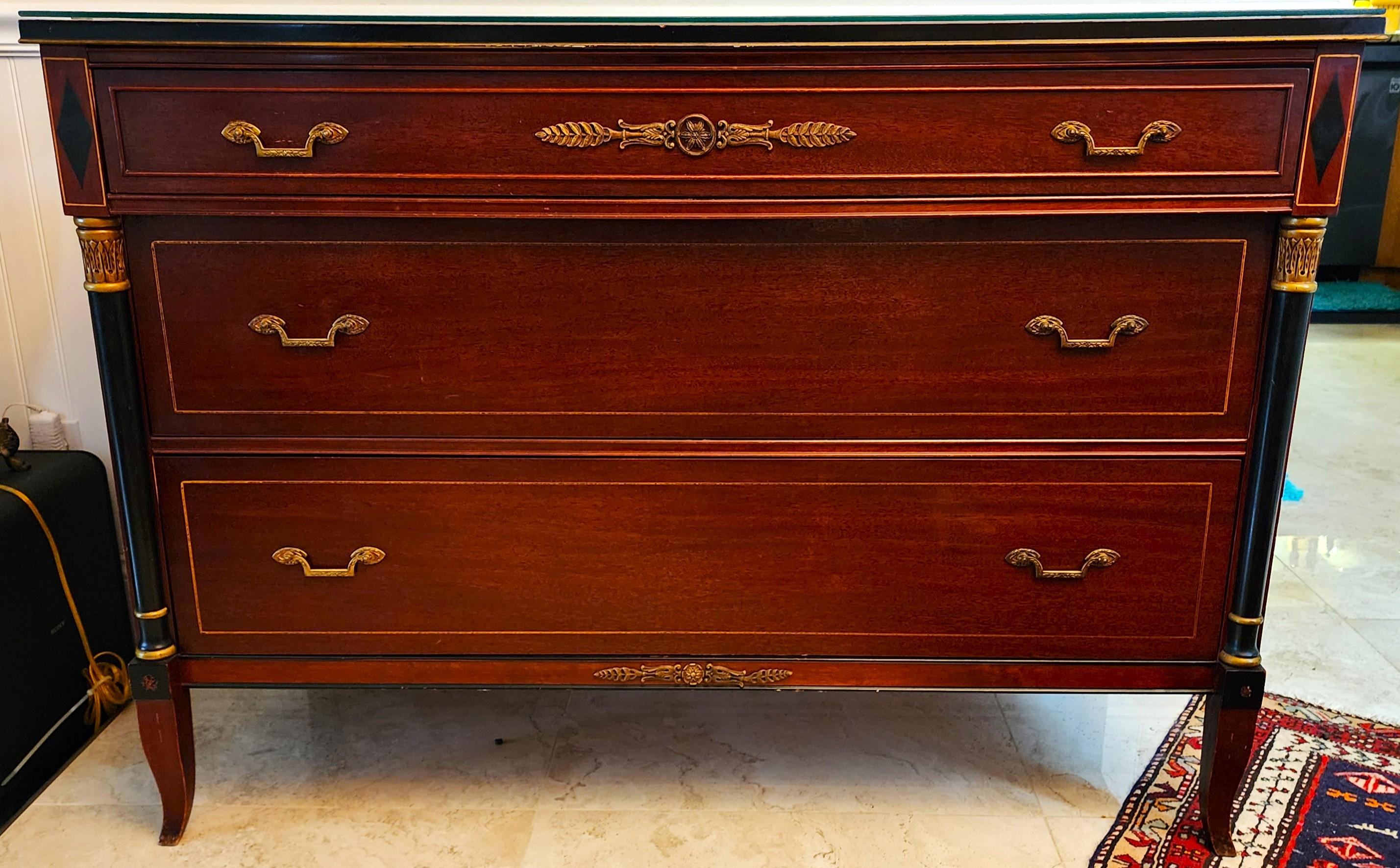 RWAY French Empire Dresser Buffet with Glass Top In Good Condition For Sale In Lake Worth, FL