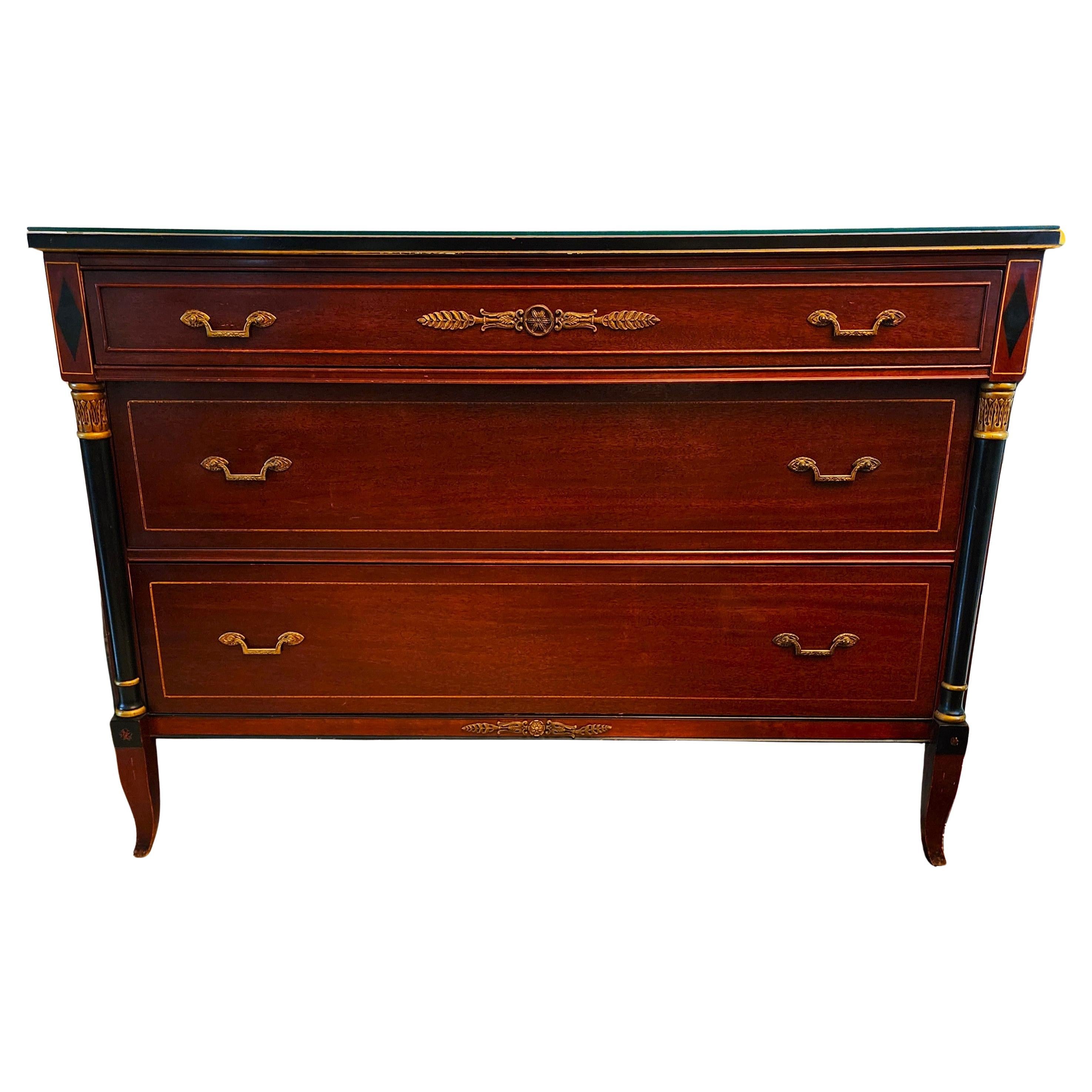 RWAY French Empire Dresser Buffet with Glass Top For Sale