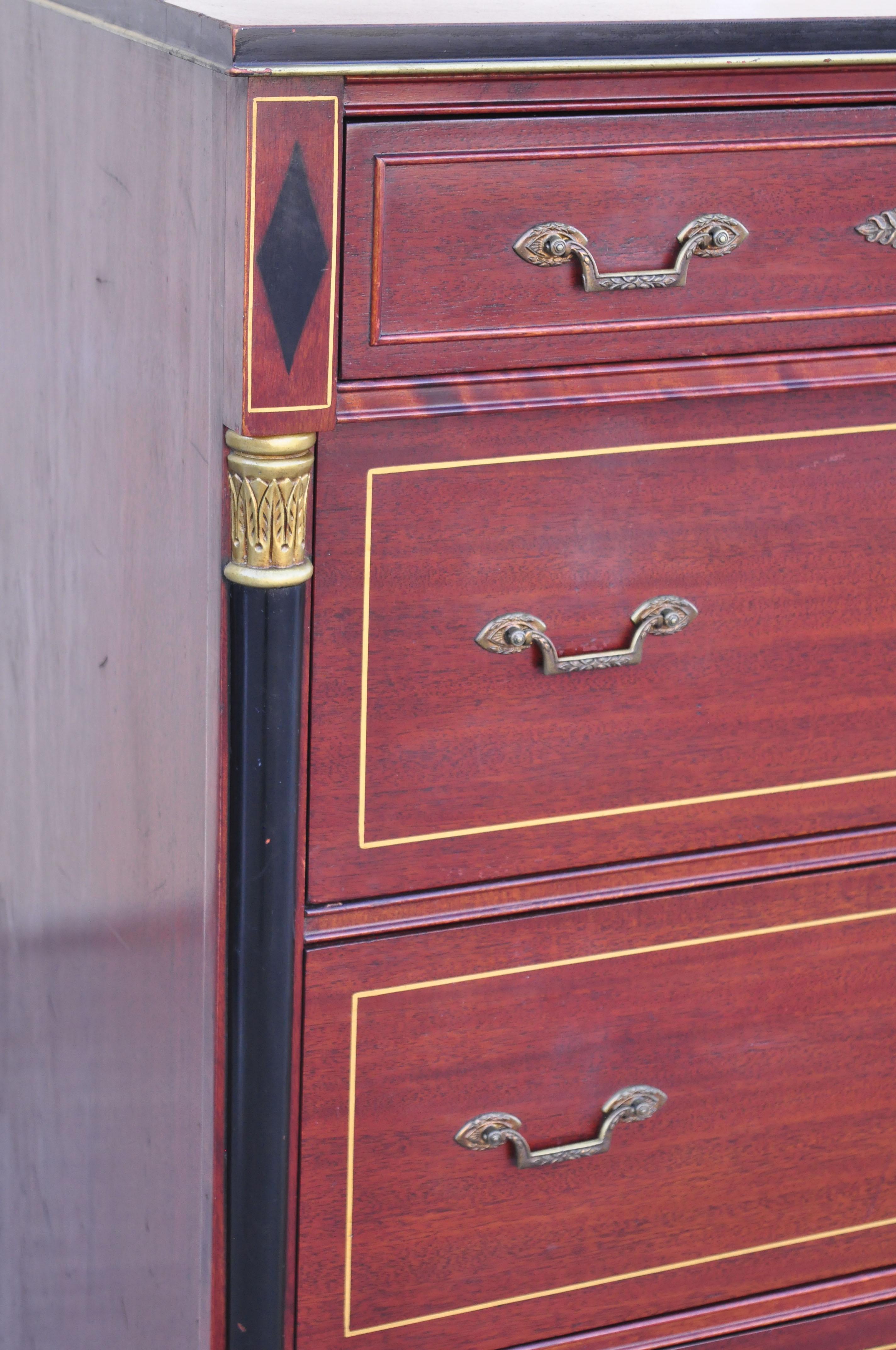 American Empire Rway French Empire Neoclassical Mahogany 4 Drawer Tall Chest Dresser Highboy