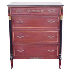 Vintage Rway French Empire Neoclassical Mahogany 4 Drawer Tall Chest Dresser Highboy