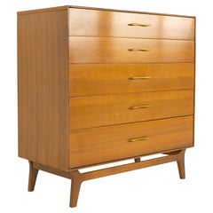 Comò Highboy a 5 cassetti in noce e ottone Rway Mid Century