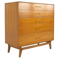 Rway Mid Century Highboy-Kommode mit 5 Schubladen aus Nussbaum und Messing