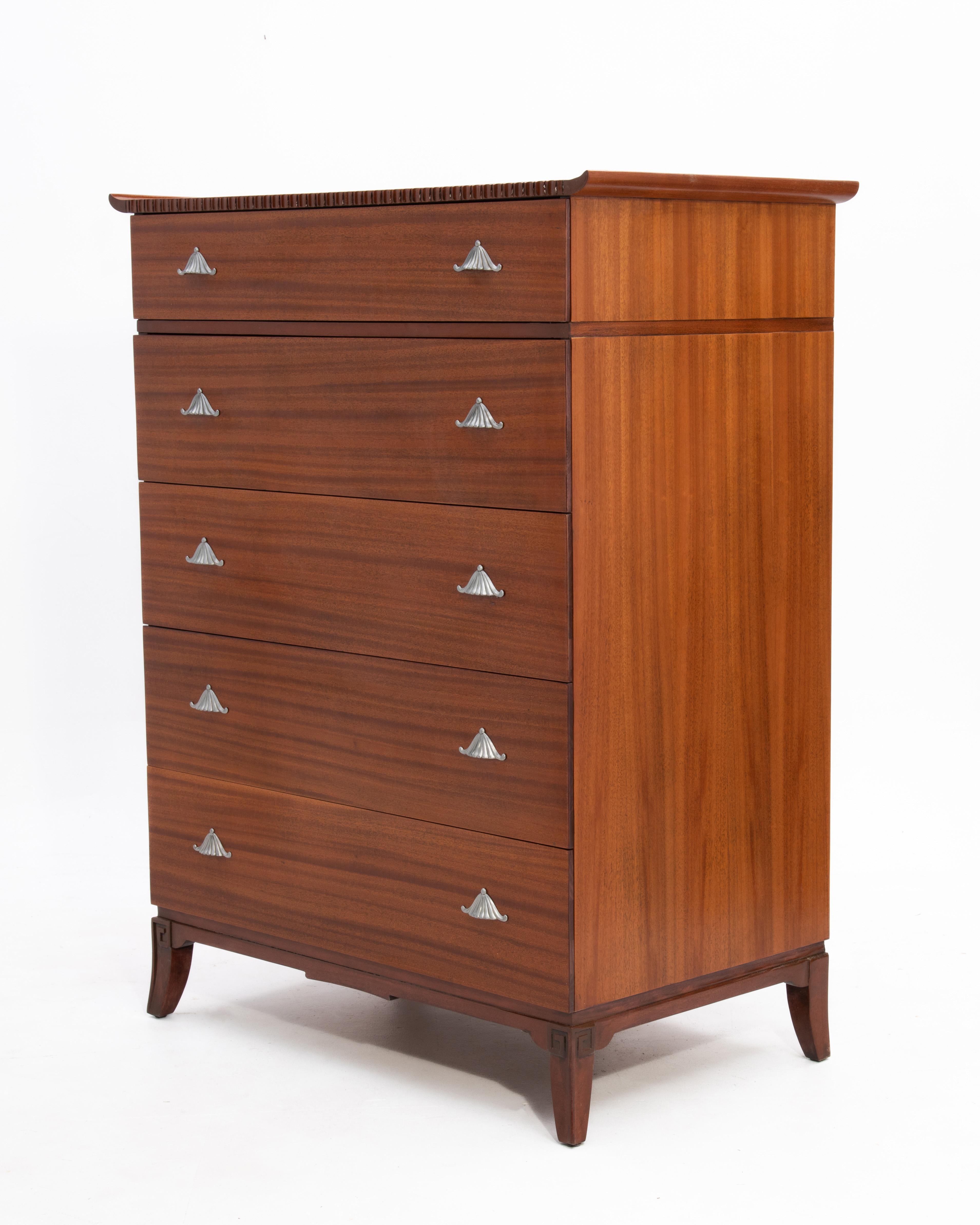 RWAY Mid Century James Mont Chinoiserie Pagoda Mahogany Highboy Dresser In Good Condition For Sale In Forest Grove, PA