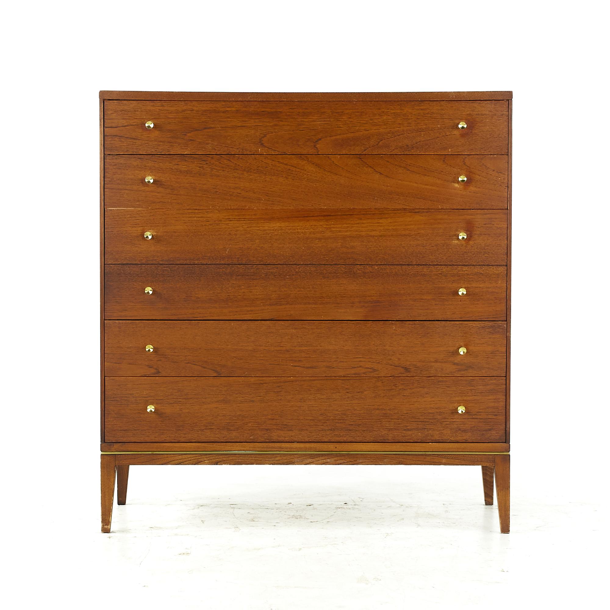 Rway midcentury walnut and brass 5-drawer highboy dresser

This highboy measures: 40 wide x 18.25 deep x 43 inches high

All pieces of furniture can be had in what we call restored vintage condition. That means the piece is restored upon