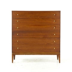 Rway Midcentury Walnut and Brass 5 Drawer Highboy Dresser