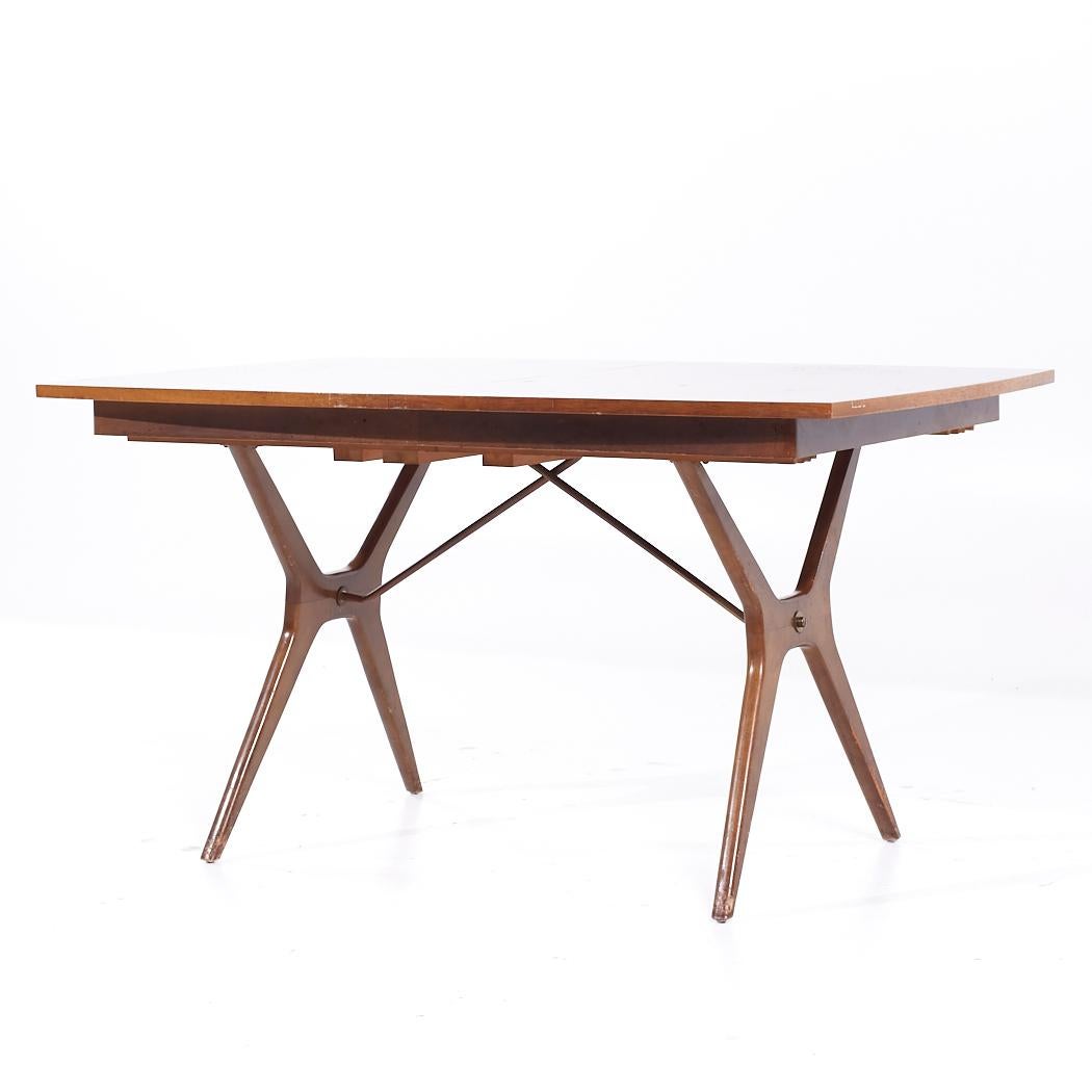 Mid-Century Modern Rway Mid Century Walnut and Brass Expanding Dining Table with 2 Leaves For Sale
