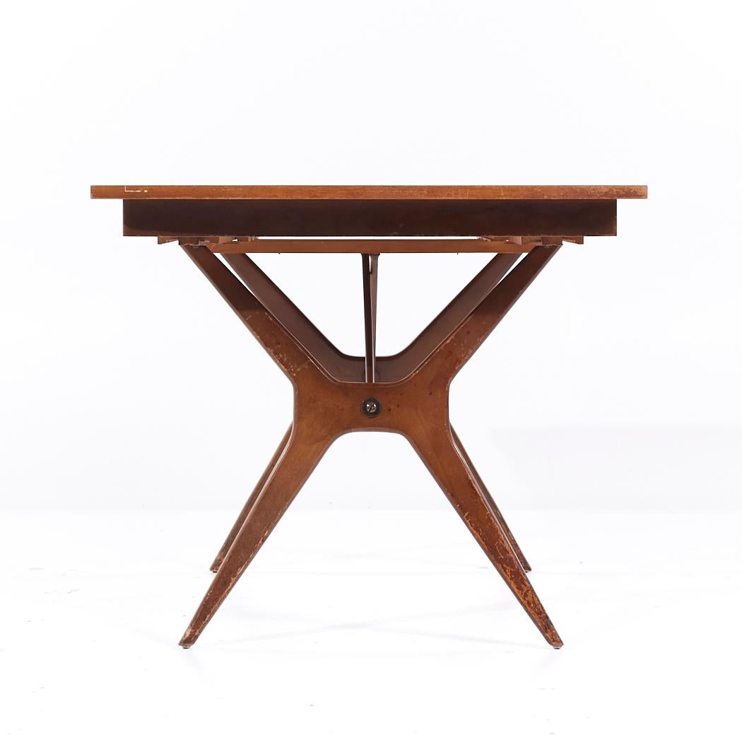 American Rway Mid Century Walnut and Brass Expanding Dining Table with 2 Leaves For Sale