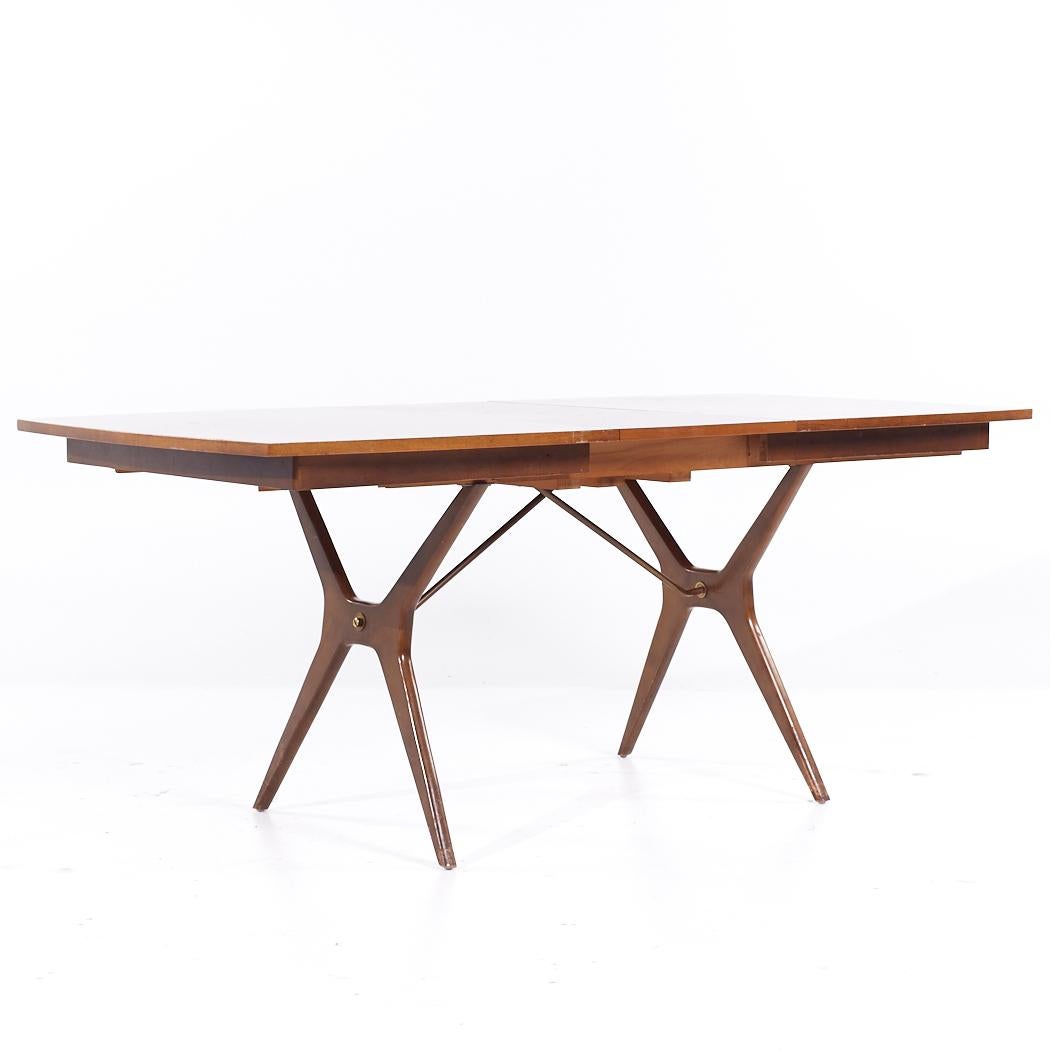 Rway Mid Century Walnut and Brass Expanding Dining Table with 2 Leaves For Sale 1