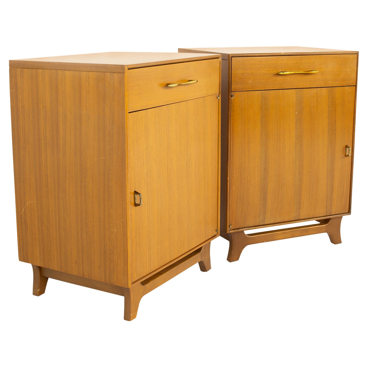 Rway Mid Century Walnut and Brass Nightstands - A Pair