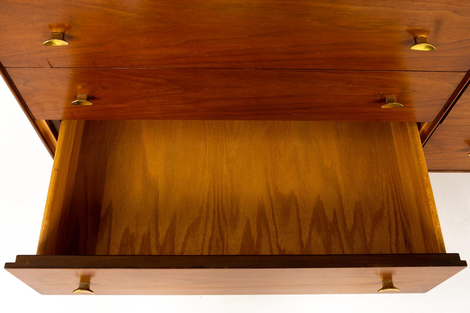 RWAY Mid Century Walnut and Brass 8-Drawer Lowboy Dresser 3