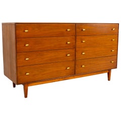 RWAY Mid Century Walnut and Brass 8-Drawer Lowboy Dresser