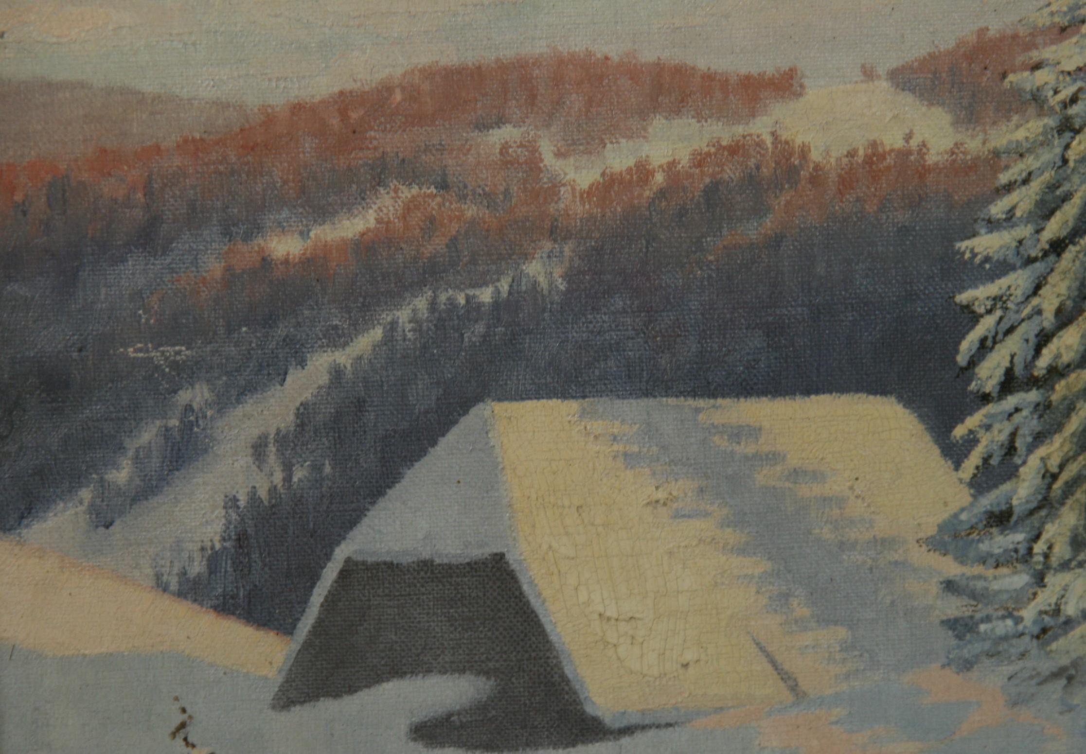 3979 Winter snow scene landscape set in a vintage gilt wood frame
Image size 15.5x10.5