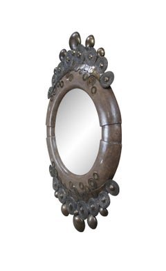 R&Y Augousti Atlantis Shagreen Leather and Copper Vanity Mirror Paris France 38"