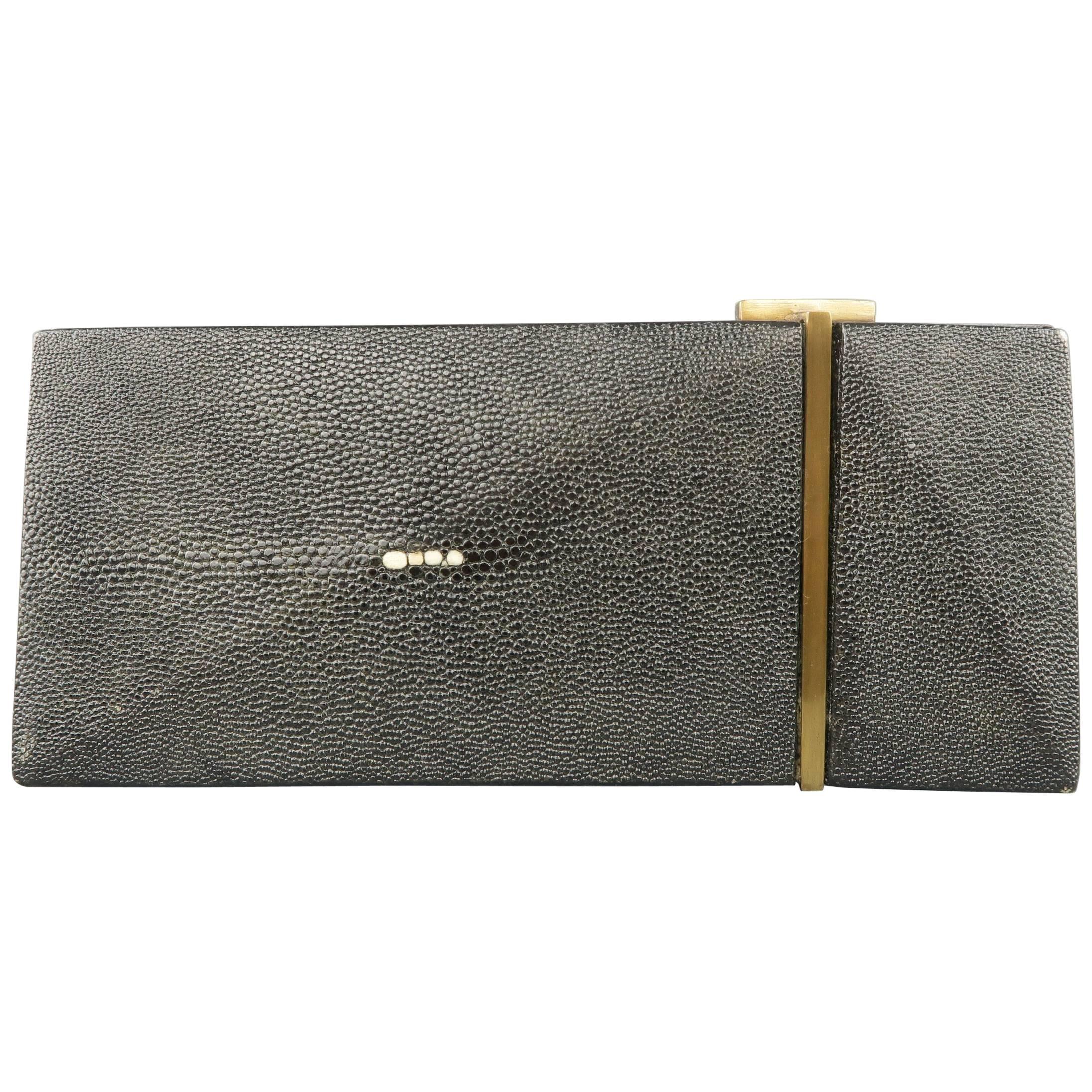 R&Y AUGOUSTI Black Stingray Leather Geometric Clutch Handbag