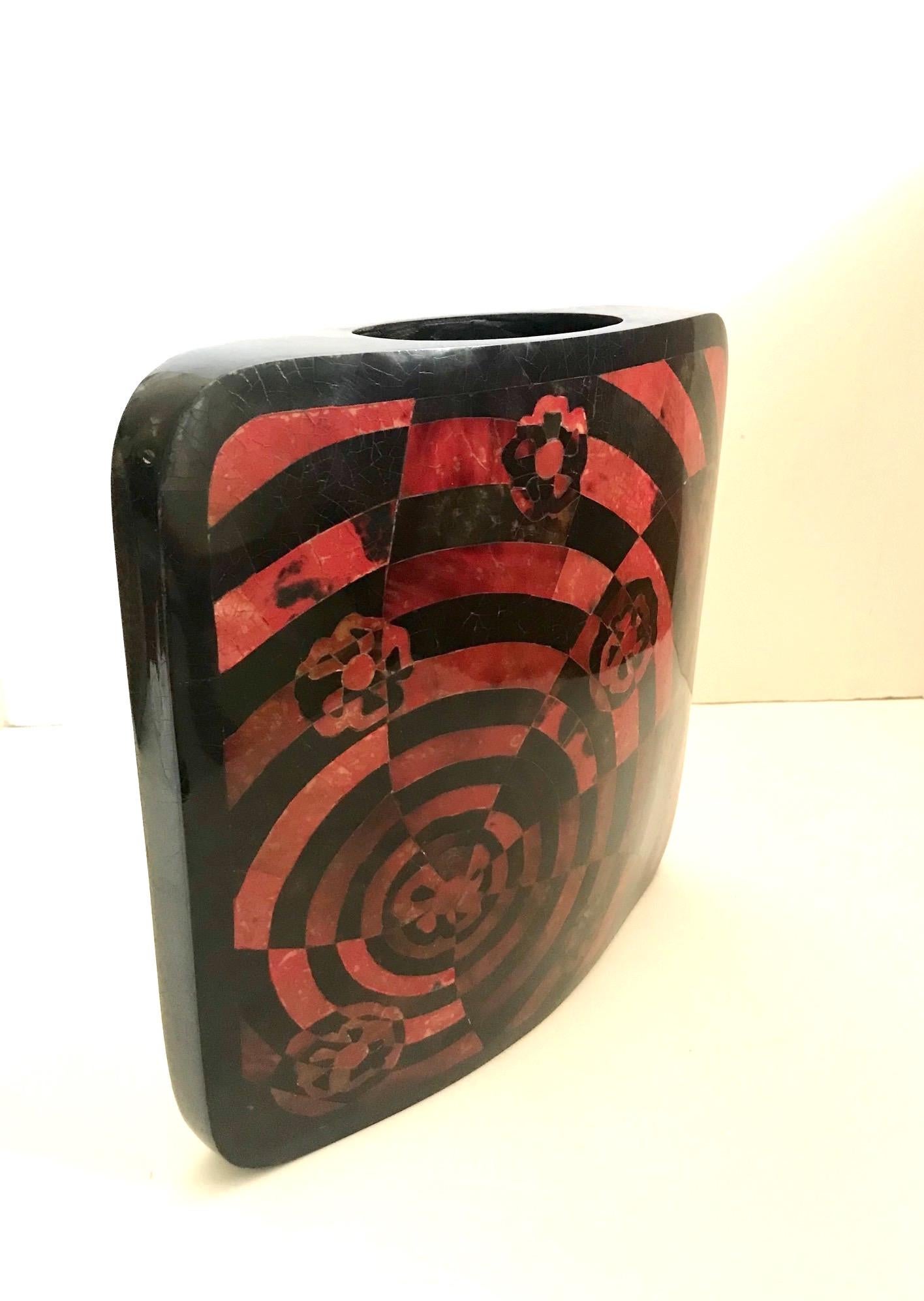 French R&Y Augousti Geometric Pen-Shell Vase with Mosaic Inlays