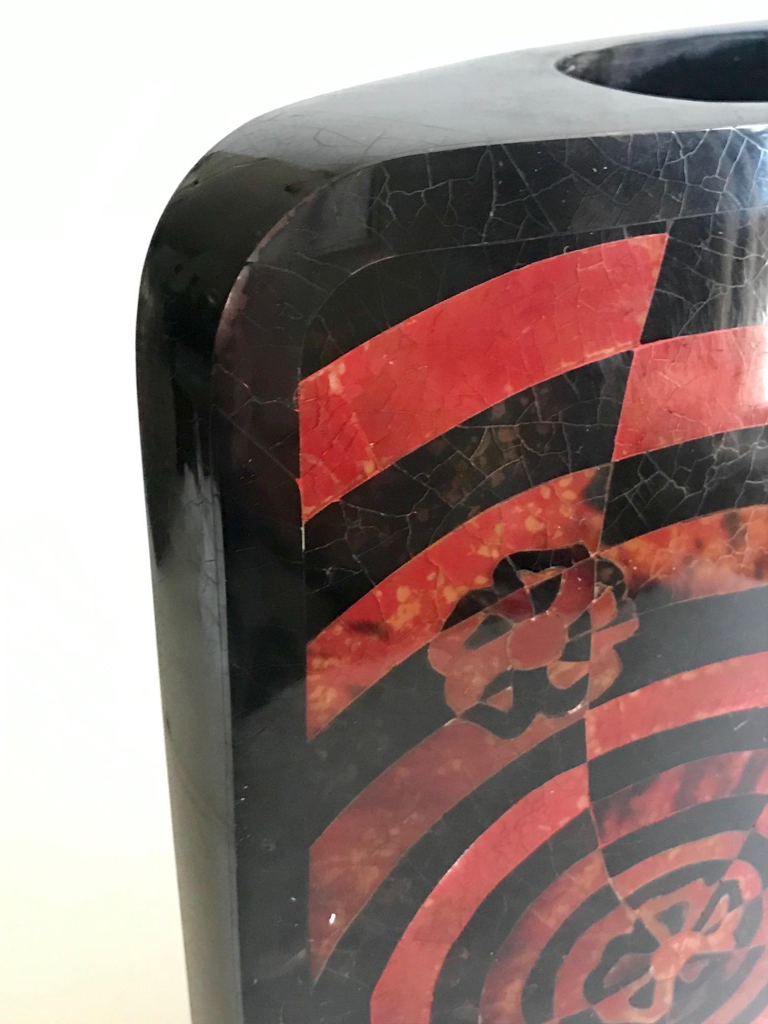 Contemporary R&Y Augousti Geometric Pen-Shell Vase with Mosaic Inlays
