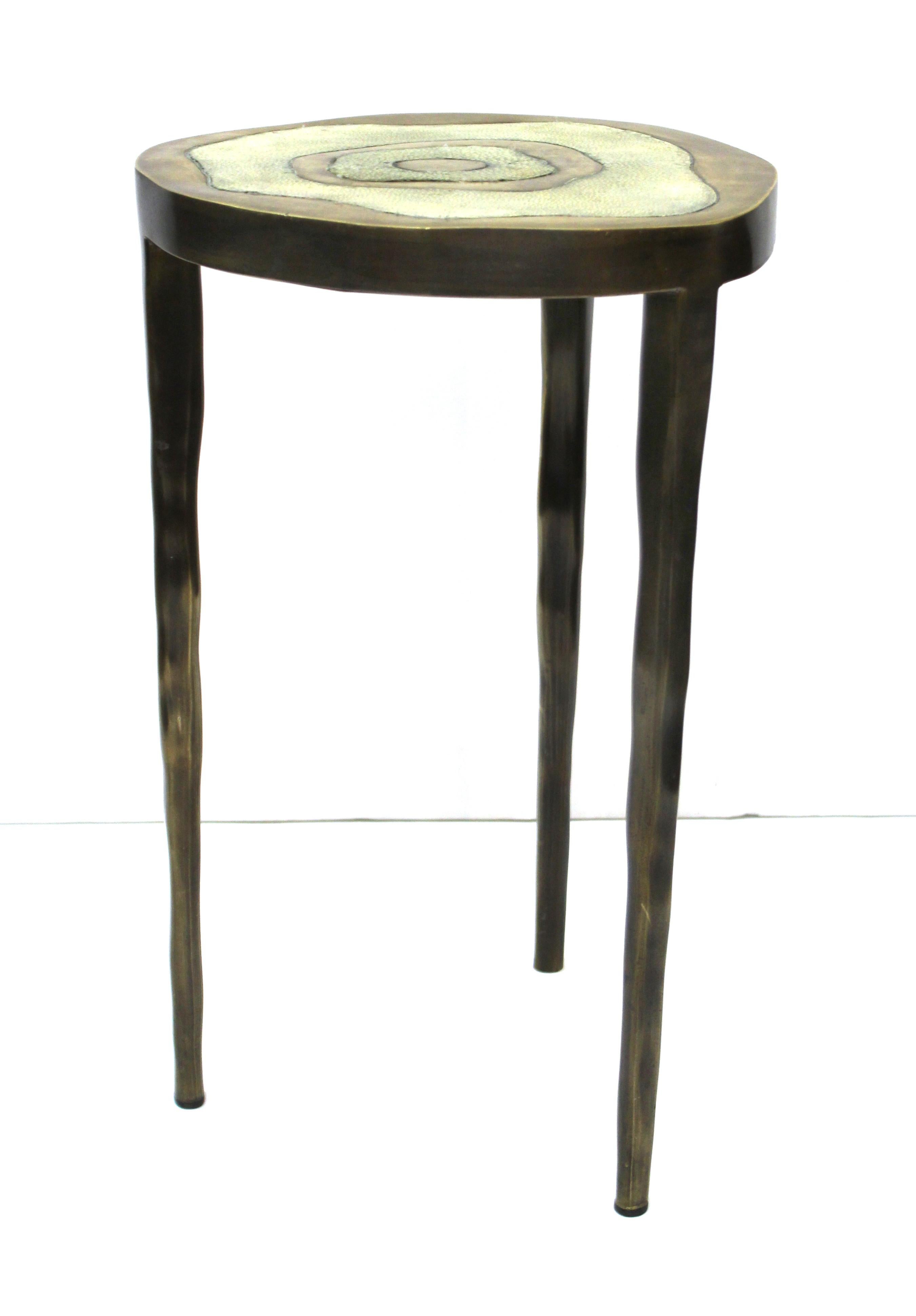 Bronzed R&Y Augousti Modern Bronze-Patina Brass Side Table With Shagreen Top