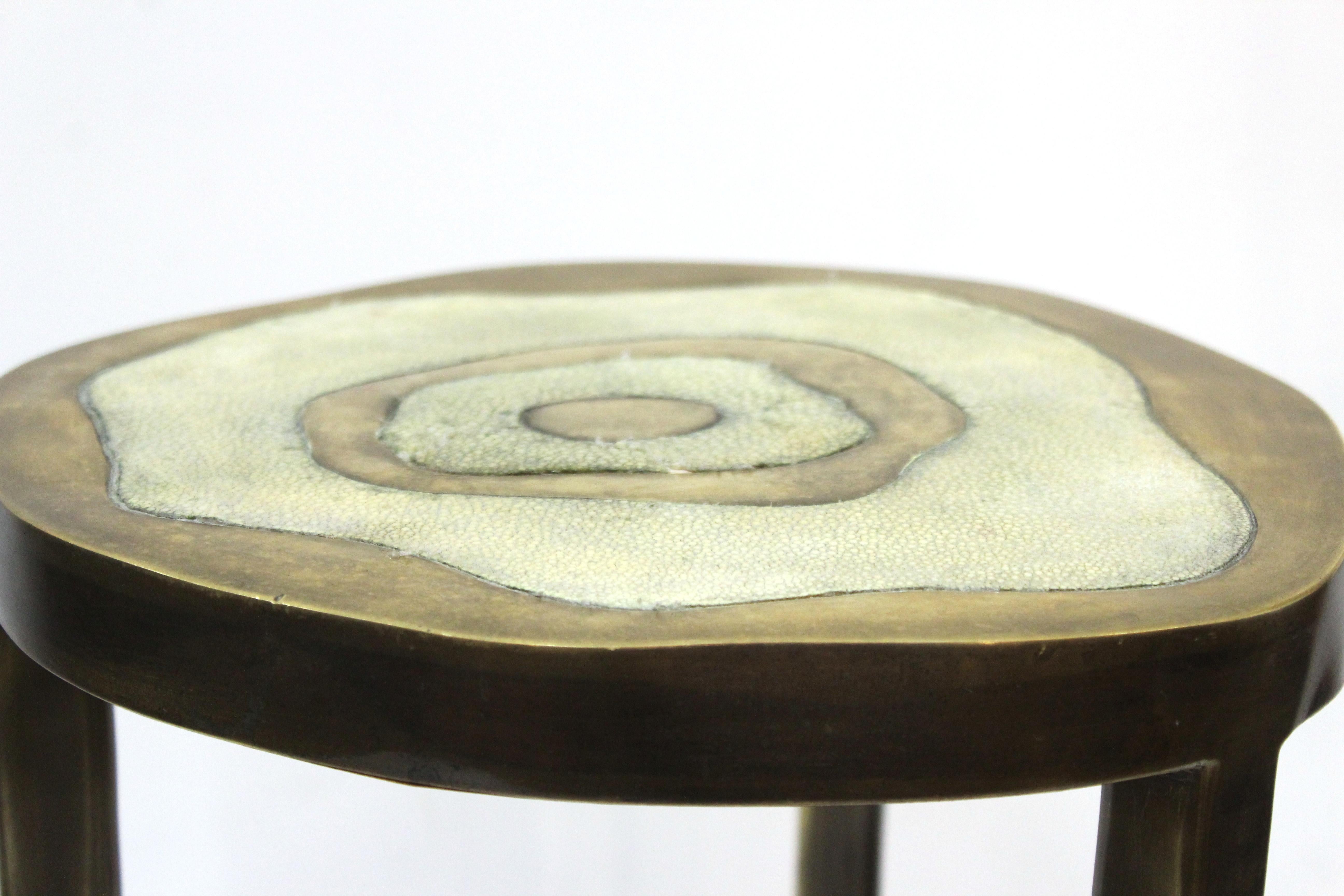 R&Y Augousti Modern Bronze-Patina Brass Side Table With Shagreen Top 1