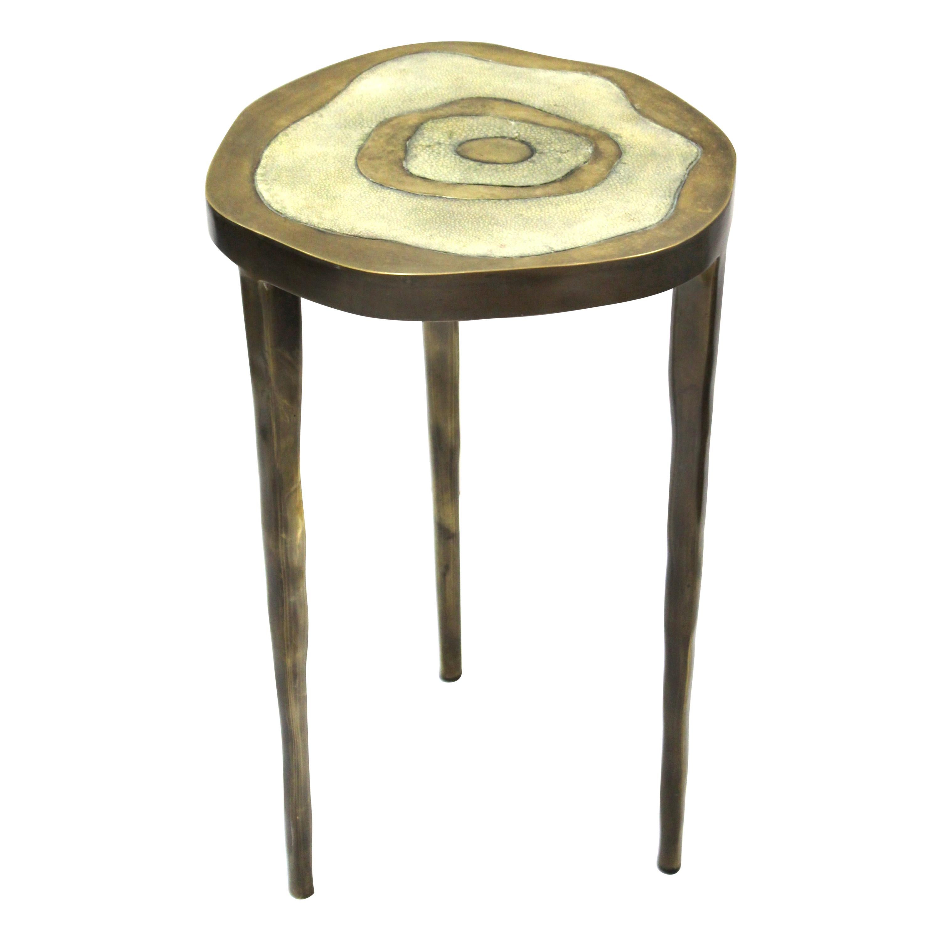 R&Y Augousti Modern Bronze-Patina Brass Side Table With Shagreen Top