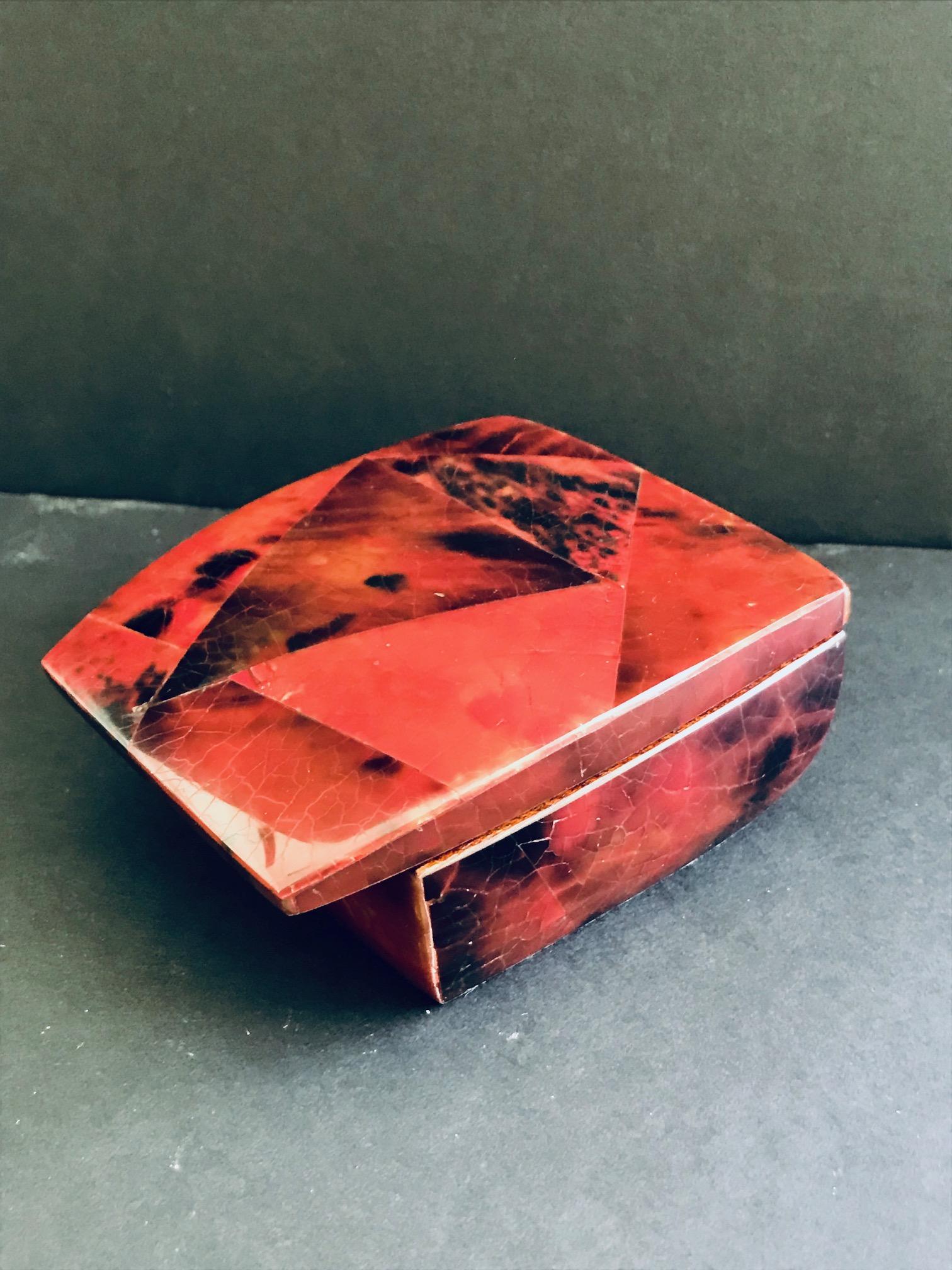 Organic Modern R&Y Augousti Mosaic Trinket Box in Exotic Red Pen-Shell