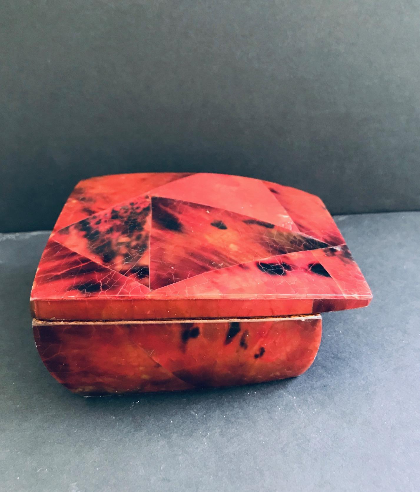 French R&Y Augousti Mosaic Trinket Box in Exotic Red Pen-Shell